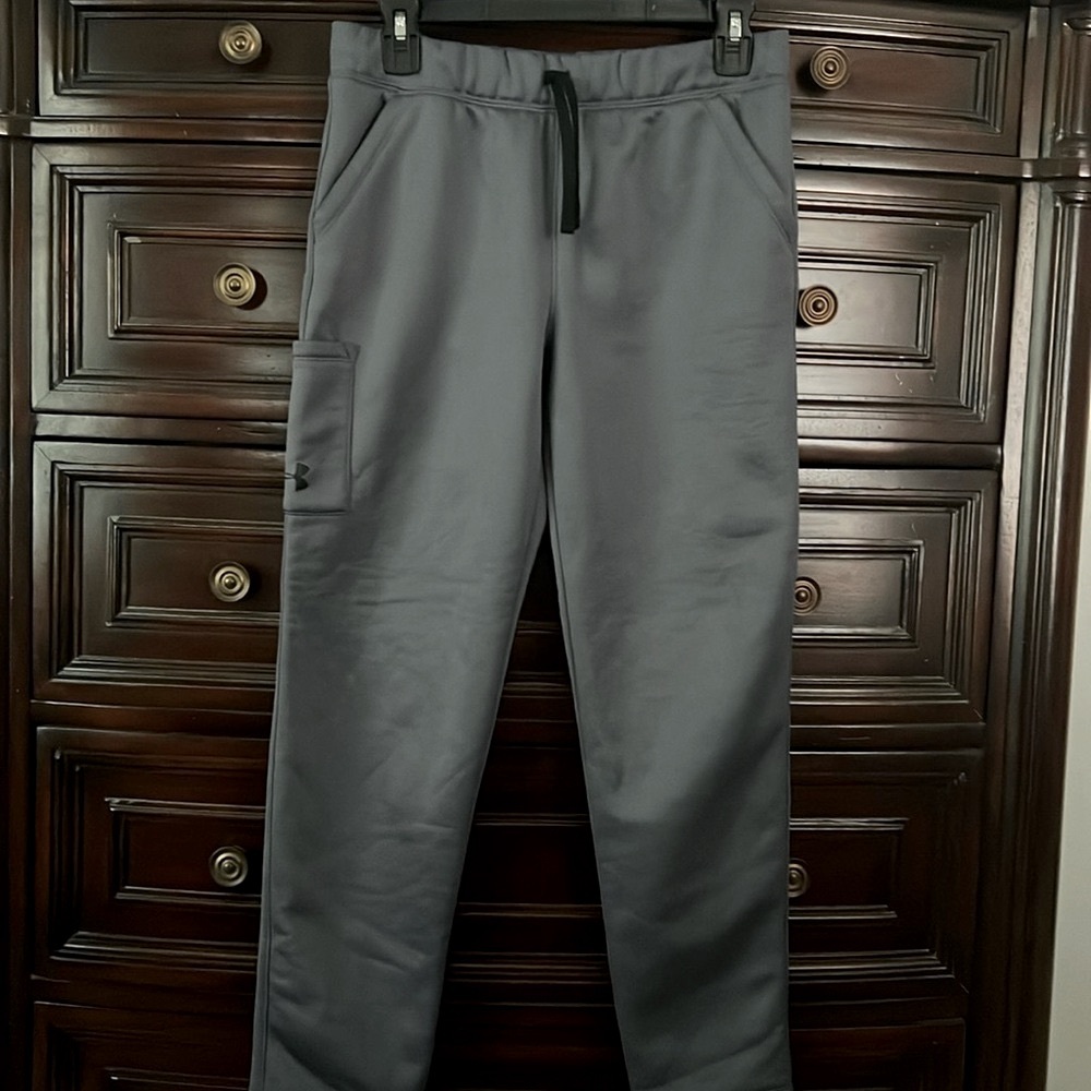 Under Armour unisex Youth Large Gray Fleece Pants ColdGear Pockets